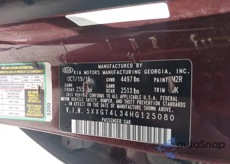 2017 Kia Optima Lx z USA, uszkodzony, nr VIN 5XXGT4L34HG125080